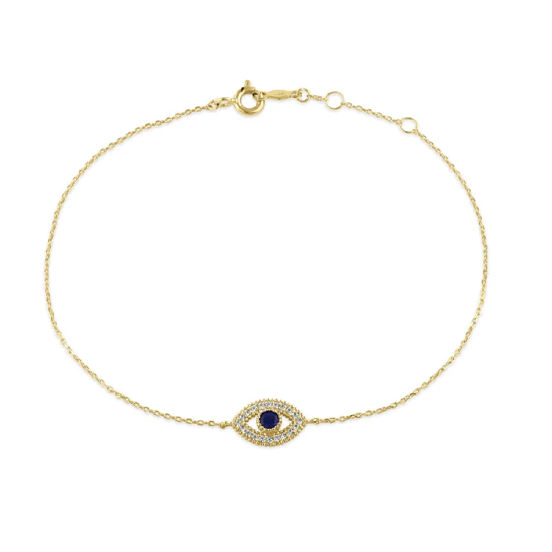 women cuff bracelets -Solid 14K Gold Evil Eye CZ Bracelet