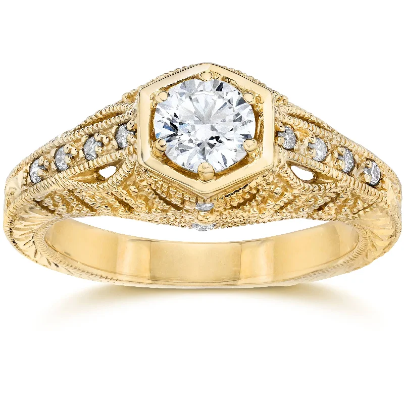 women custom engraved engagement rings -Emery .70Ct Vintage Diamond Antique Engagement 14K Yellow Gold