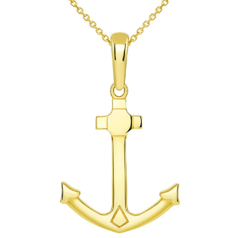 women charm necklaces -Solid 14K Yellow Gold Anchor Nautical Marine Pendant Necklace