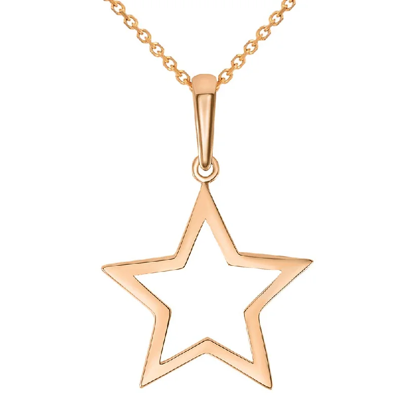 women unique necklaces -14k Rose Gold Open Star Charm Pendant Necklace