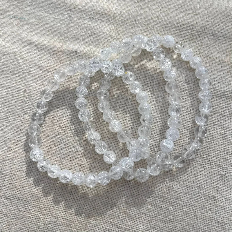 women stackable bangles -Cracked Clear Quartz 6mm Beaded Bracelet - Master Healer