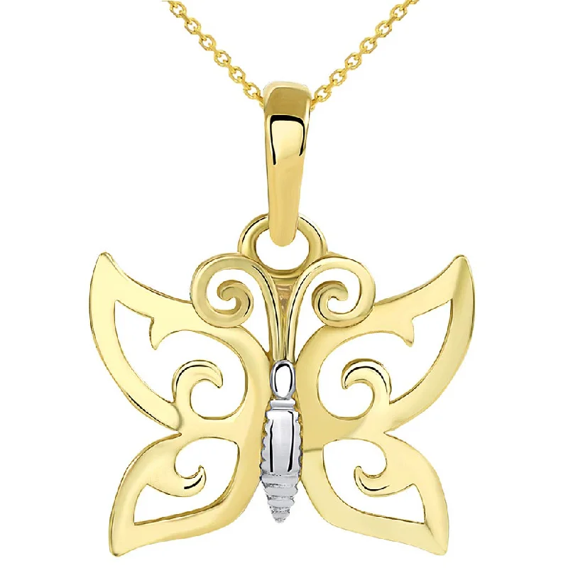 women celestial necklaces -Solid 14k Yellow Gold Elegant Open Design Butterfly Charm Pendant Necklace