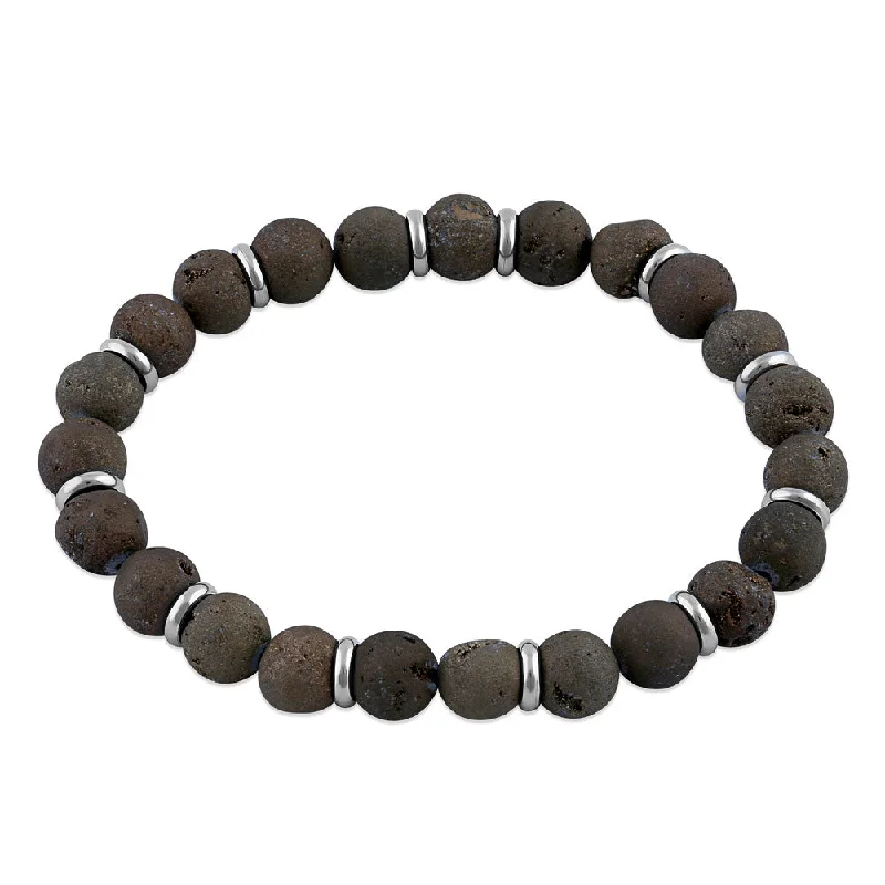 women gemstone charm bracelets -Stainless Steel Brown Druzy Bead Bracelet