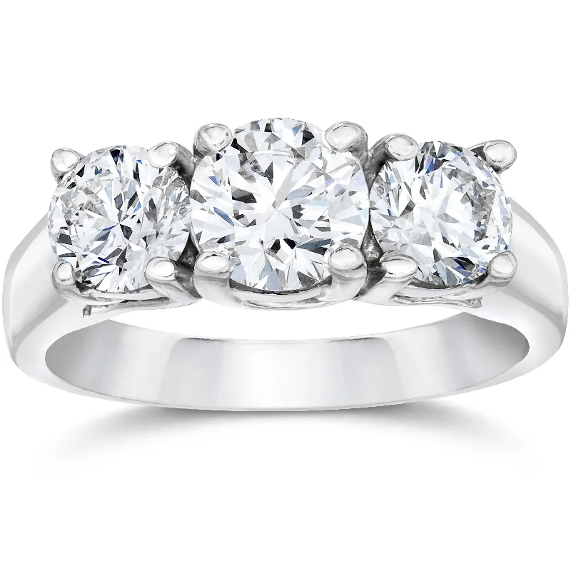 women double halo engagement rings -1 3/8ct Three Stone Diamond Ring 14K White Gold