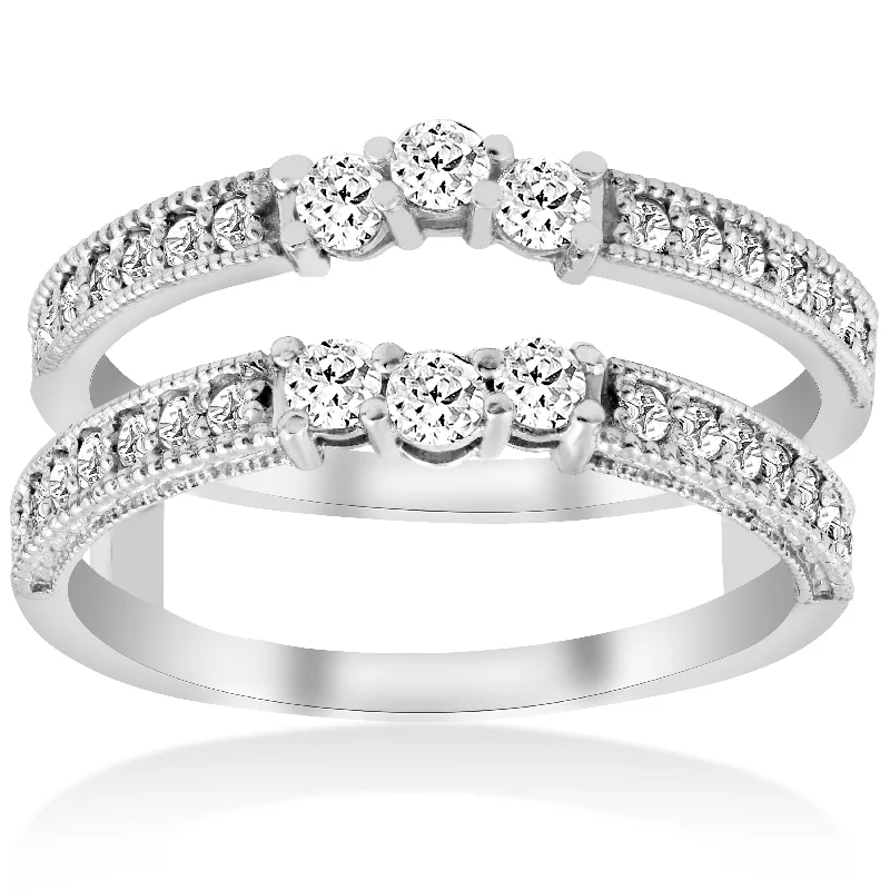 women romantic engagement rings -1/2 Carat 14k White Gold Round Diamond Wedding Band Enhancer Guard Ring