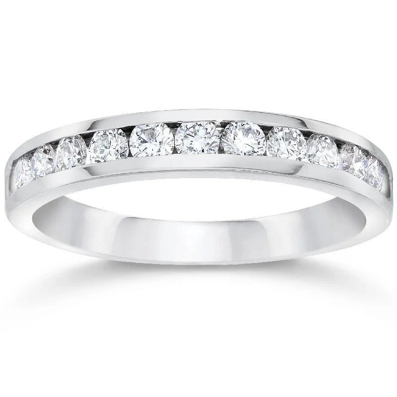 women classic solitaire diamond engagement rings -950 Platinum Channel Set Diamond 1/2ct Wedding Ring