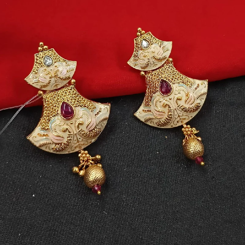 women multi-stone earrings -Padmawati Bangles Gold Plated Kundan Stone And Meenakari Dangler Earrings