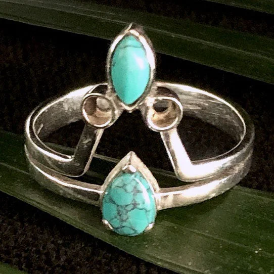 women statement rings -<span>RAS-066<span>: </span></span>Stacked Turquoise Ring - Silver