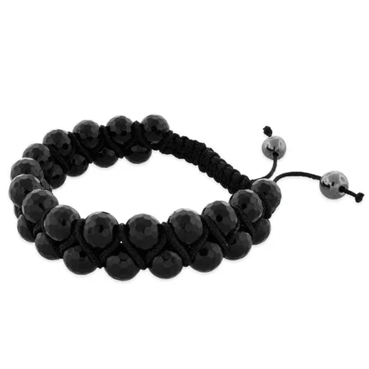 women multi-strand bracelets -8MM Faceted Black Agate Beads 2 Layer Shamballa Bracelet