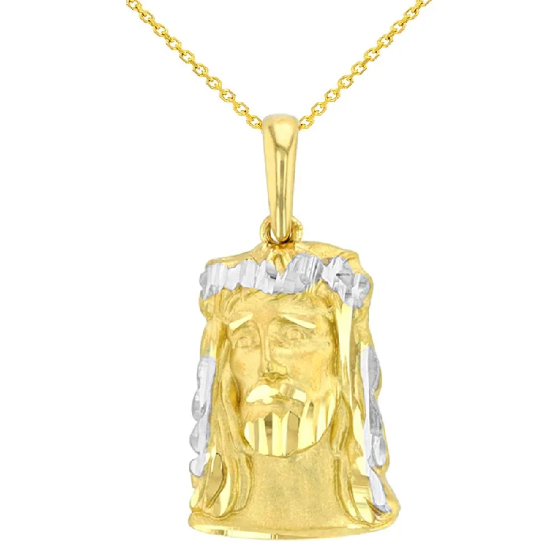 women wedding necklaces -14K Yellow Gold Textured Face of Jesus Christ Pendant Necklace