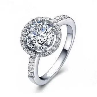 women sterling silver engagement rings -Halo Round Cut Cubic Zirconia Ring