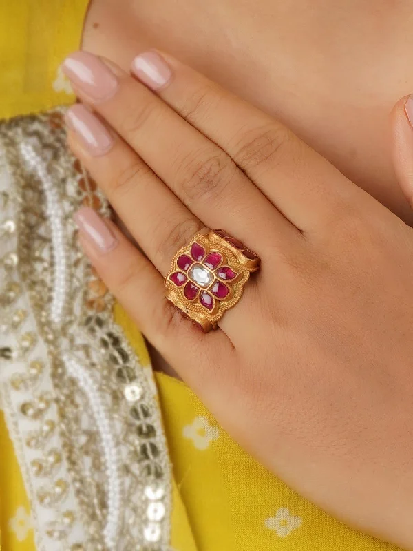 women ring sets -Pink Color Gold Plated Ring - TR-RNG1P