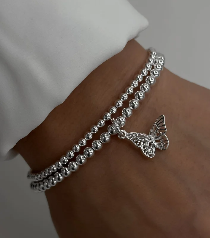 women bracelets -925 Sterling Silver Stretch Butterfly Charm Bracelet, Butterfly Bracelet, Sterling Silver Bracelet