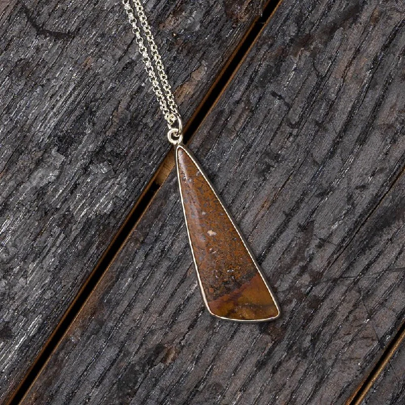 women unique necklaces -Triangle Shaped Fossilized Dinosaur Bone Pendant Necklace