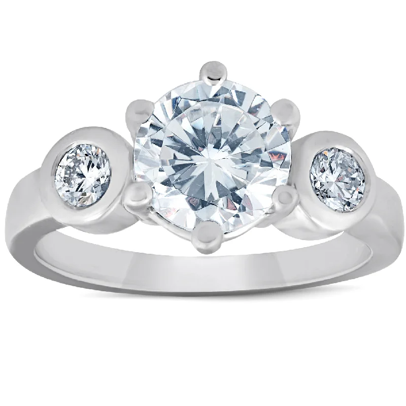 women custom designed engagement rings -4Ct Round Cut Moissanite & Diamond 3-Stone Ring 14K White Gold