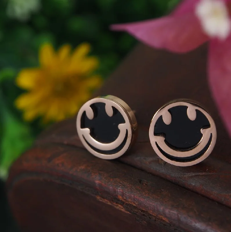 women gemstone earrings -Tarohi Jewels Stainless Steel Rosegold Plated Smiley Face Stud Earring-STNER 2889