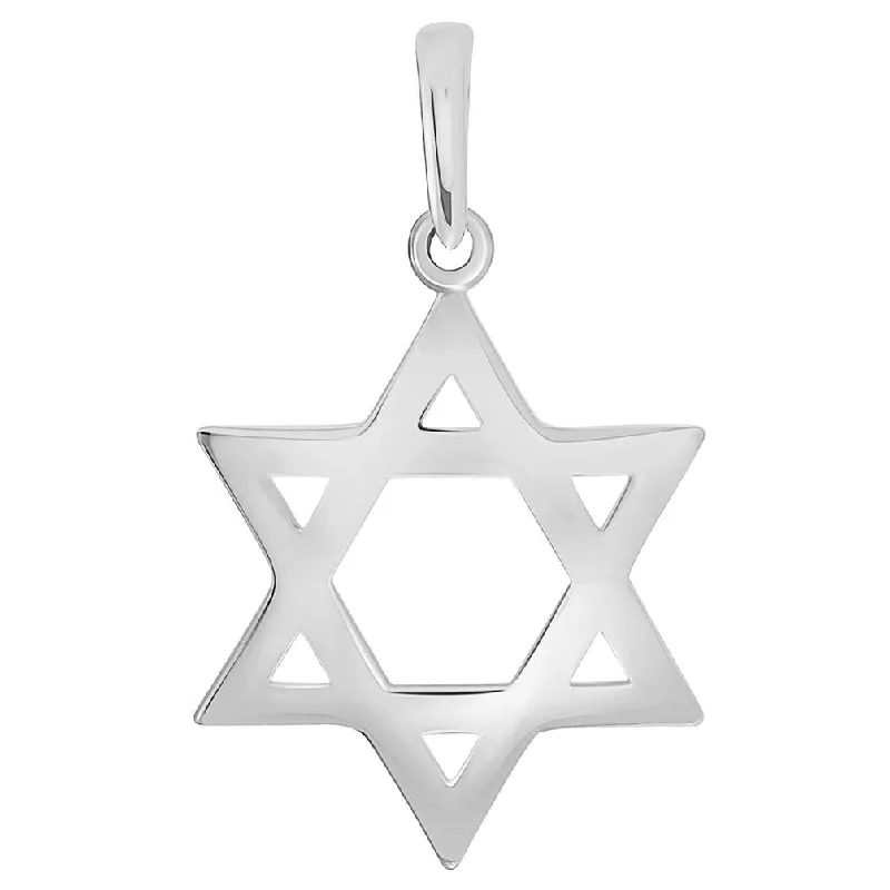 women layered necklaces -Polished 14k White Gold Simple Jewish Charm Star of David Pendant (Small)