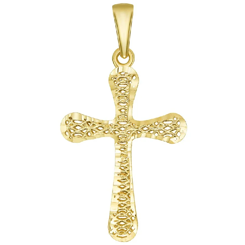 women silver chain necklaces -14k Yellow Gold Textured Rounded Edge 3-D Religious Cross Pendant