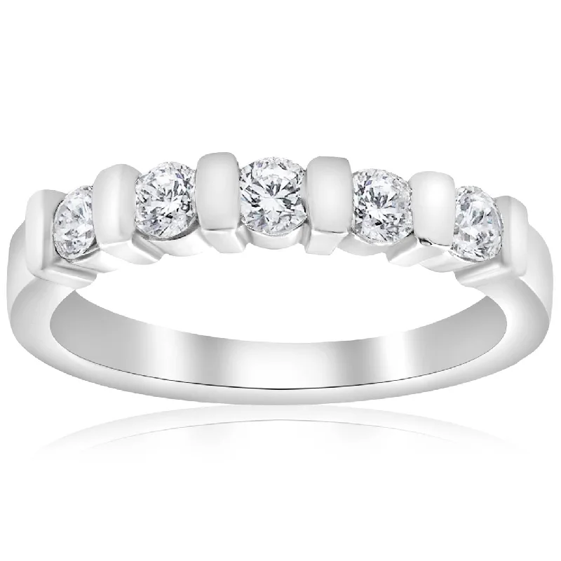 women luxury halo engagement rings -1/2ct 5-Stone Diamond Bar Set Wedding 14k White Gold Bridal Ring