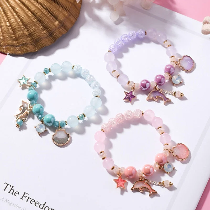 women bangles -Sweet Marine Dolphin Shell Flower Charm Bracelet