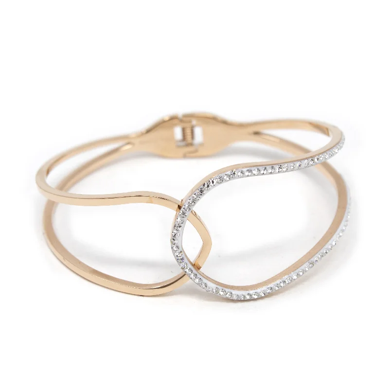 women wide cuff bracelets -Stainless St CZ Interlaced Bracelet Rose Gold Pl