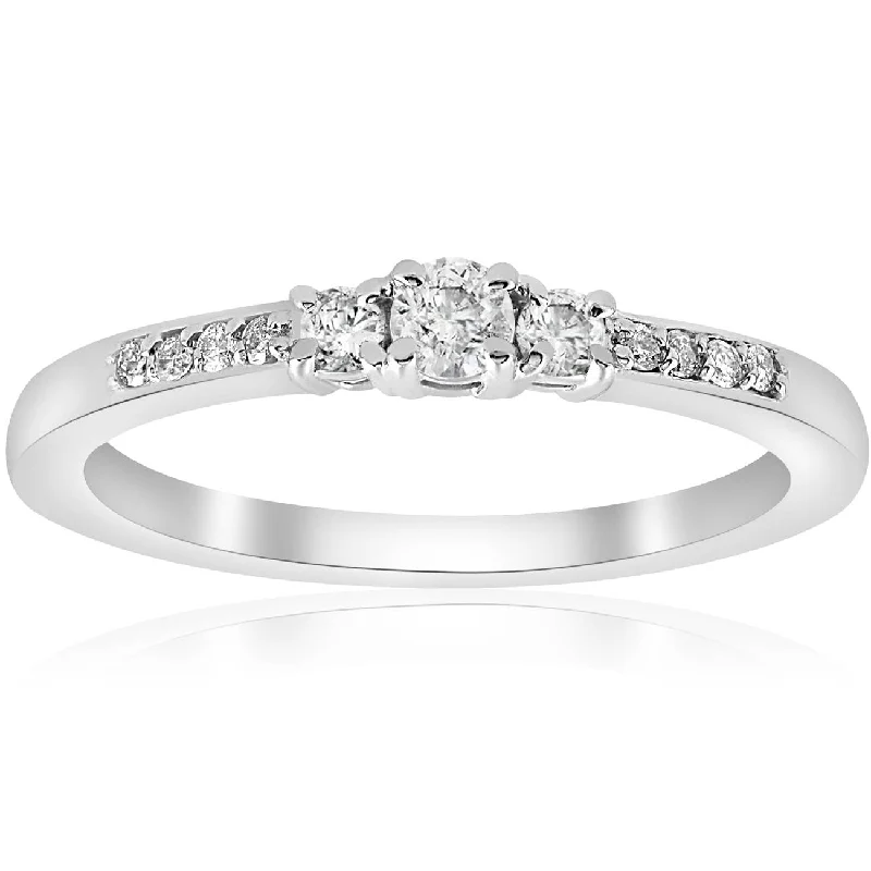 women engraved wedding bands -1/4ct Three Stone Round Diamond Engagement Ring 14K White Gold