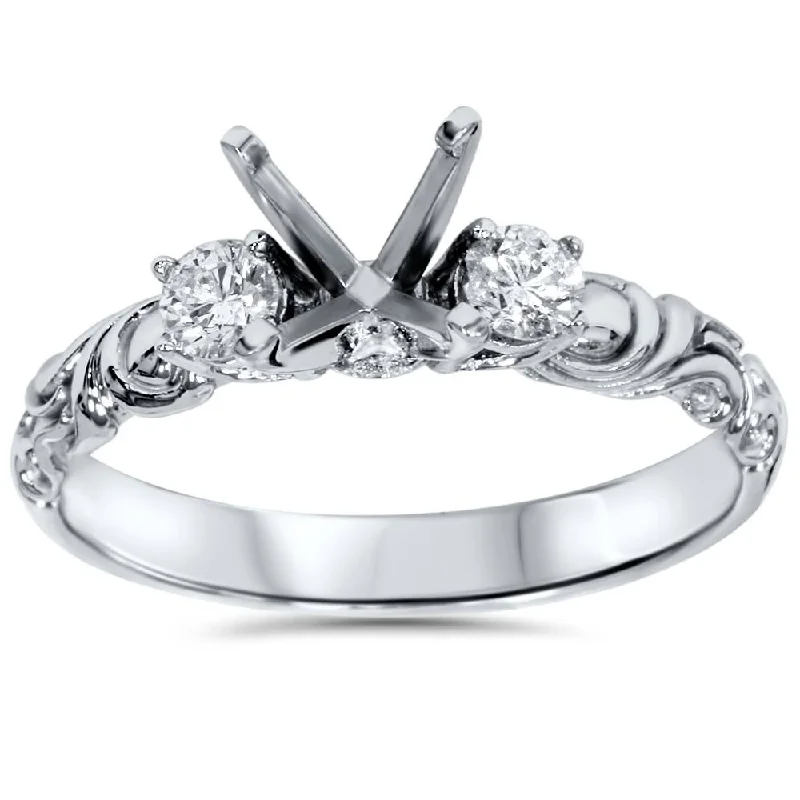 women vintage diamond engagement rings -1/4ct Vintage Style Engagement Ring Setting 14K White Gold