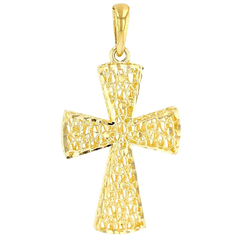 women gold necklaces -14k Yellow Gold Textured 3D Filigree Catholic Cross Pendant (Small)