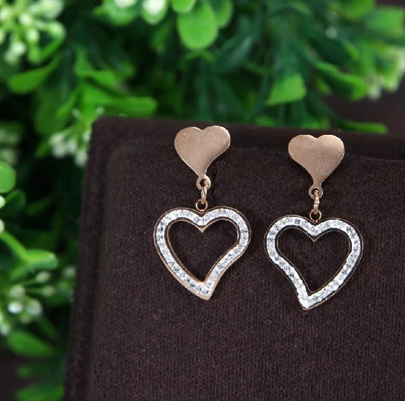 women crystal earrings -Tarohi Jewels Stainless Steel Rosegold Plated Heart Shaped Earring-STNER 2766