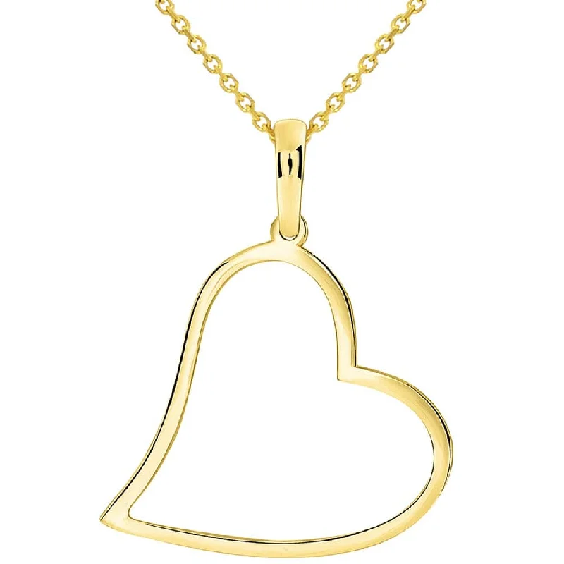 women casual necklaces -14k Solid Yellow Gold Open-Style Heart Pendant Necklace