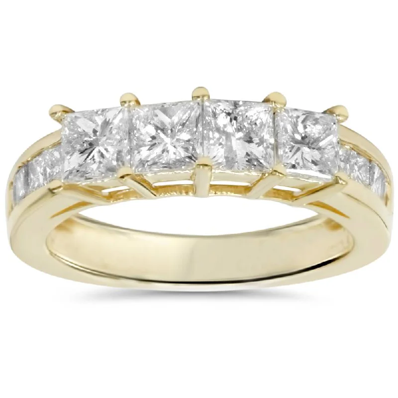 women two-tone engagement rings -1 1/4ct Princess Cut Diamond Ring 14K Yellow Gold