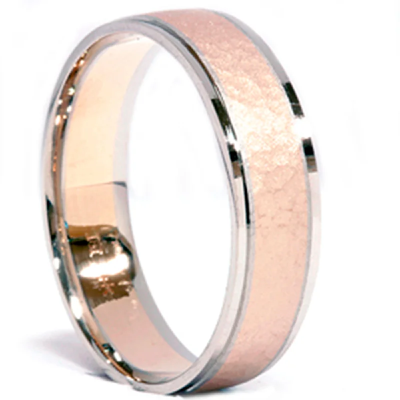 women custom engraved engagement rings -Mens 14K Gold 2 Tone Hammered Comfort Fit Wedding Band