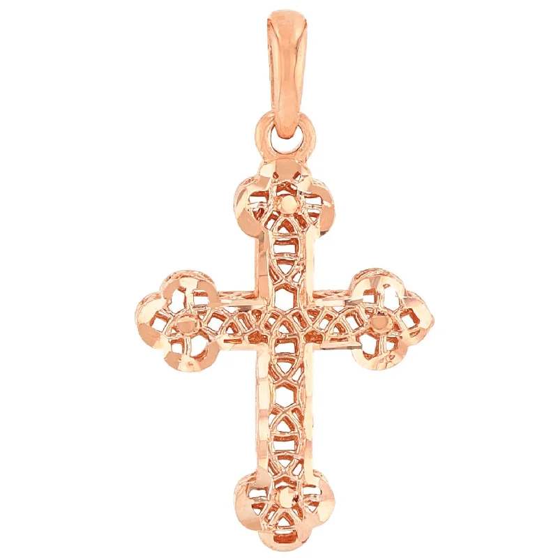 women sapphire necklaces -14k Rose Gold Textured Filigree Christian Orthodox Cross Charm Pendant