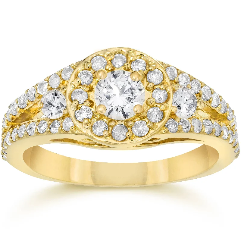 women cushion cut engagement rings -5/8Ct Split Shank Real Diamond Halo Engagement Ring 14 Karat Yellow Gold