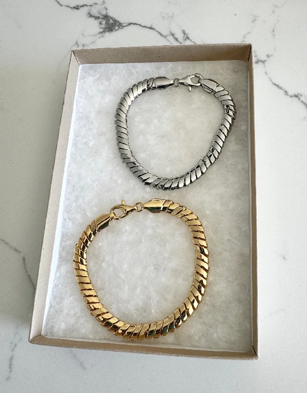 women oval bangles -Boyfriend Bracelet - Choice of Gold or Silver