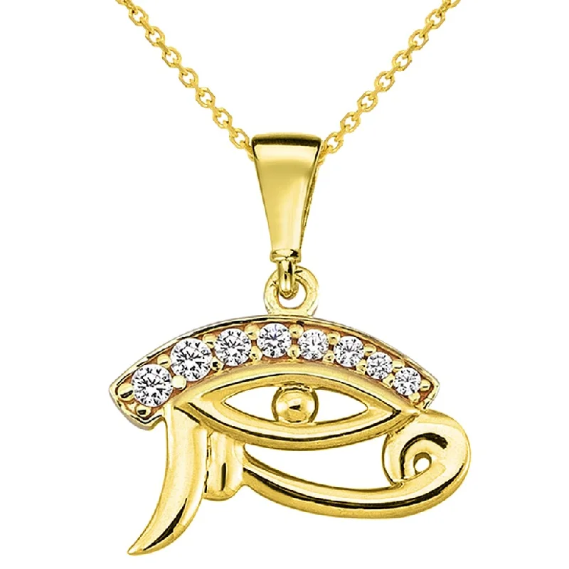 women chunky necklaces -14k Yellow Gold Cubic-Zirconia Mini Left Eye of Horus Pendant Necklace