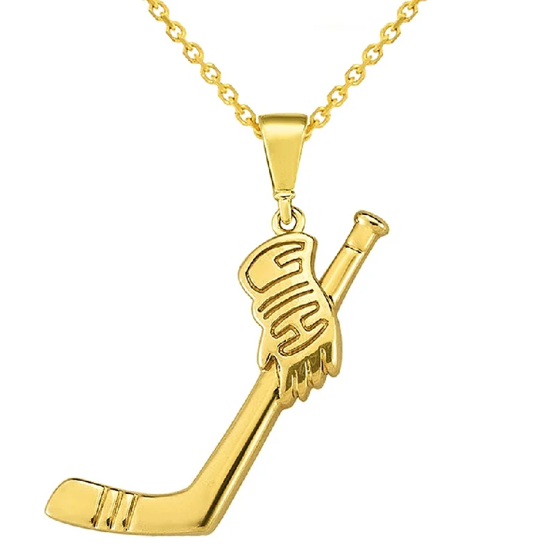 women unique charm necklaces -14k Yellow Gold Hockey Stick with Glove Pendant Necklace