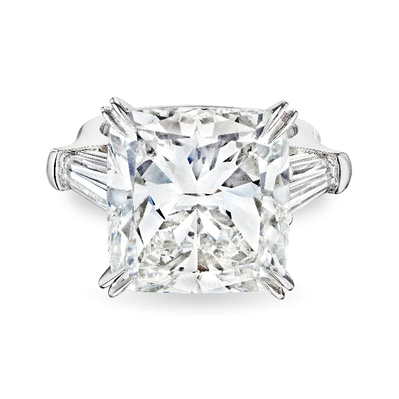 women birthstone engagement rings -Cushion Cut Diamond Ring with Tapered Baguettes, 15 CT