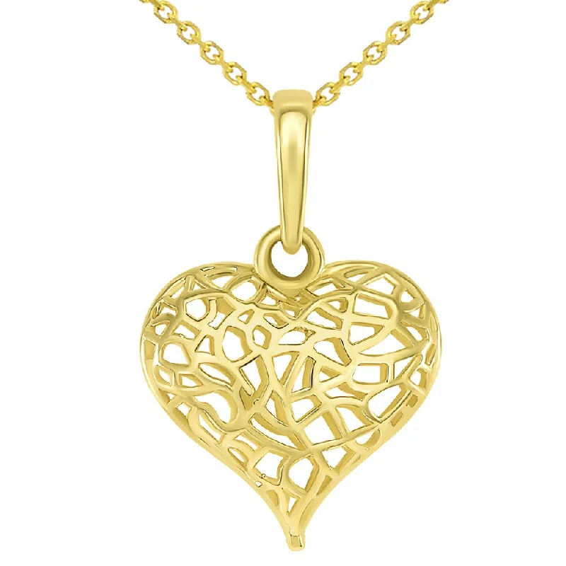 women charm necklaces -14k Yellow Gold 3-D Open Puffed Heart Charm Pendant Necklace