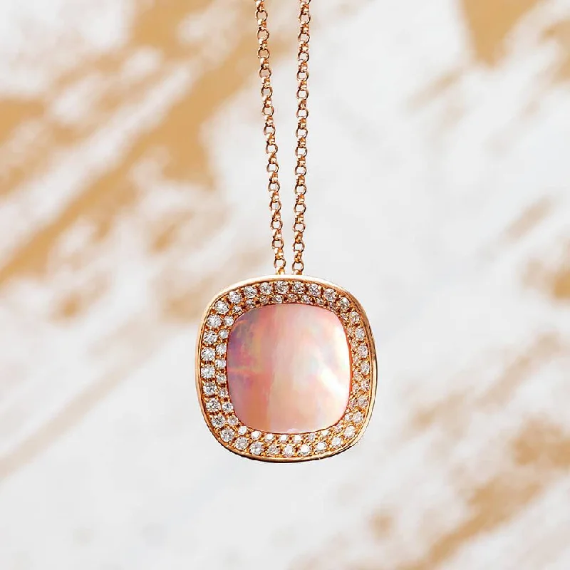 women long necklaces -Mother Of Pearl & Diamond Halo Pendant Necklace