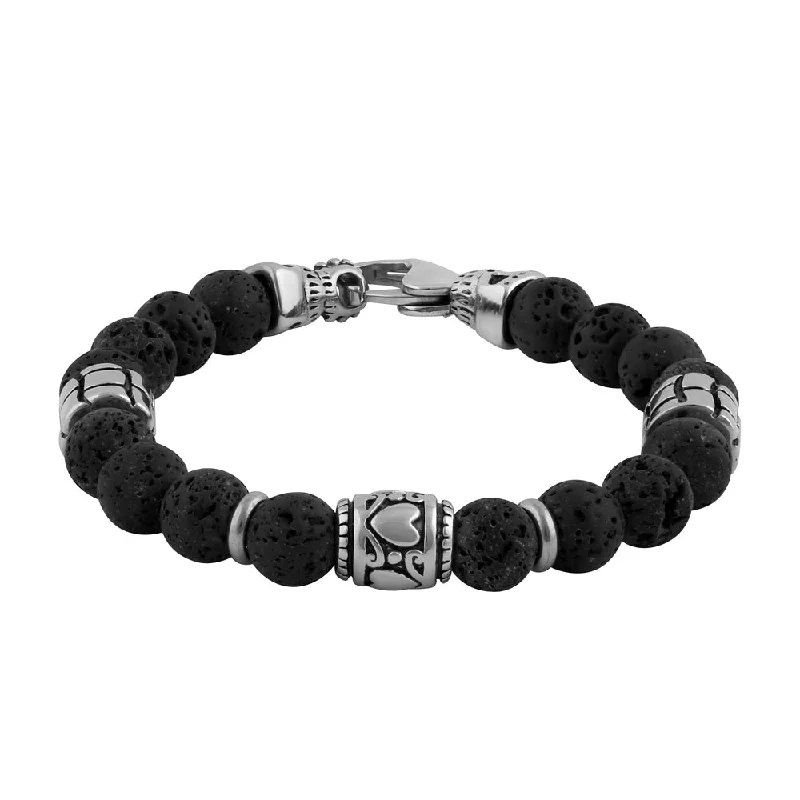 women custom charm bracelets -Stainless Steel Bracelet with Black Druzy Beads