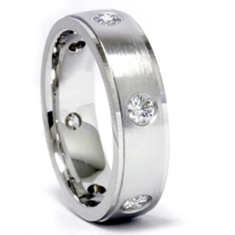 women three-stone engagement rings -Mens 3/4ct 14K White Gold Diamond Wedding Band Ring