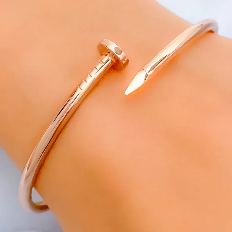 women birthstone bracelets -Luminous Signature 21k Rose Gold Nail Bangle Bracelet