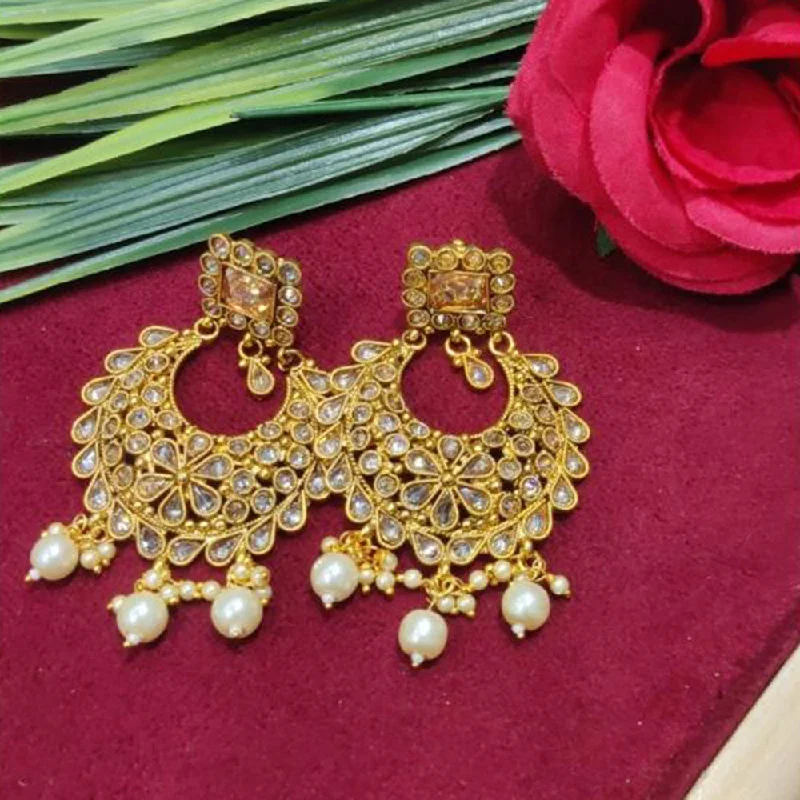 women geometric earrings -SNERA Gold Plated designer Crystal Stone And Beads Dangler Earrings