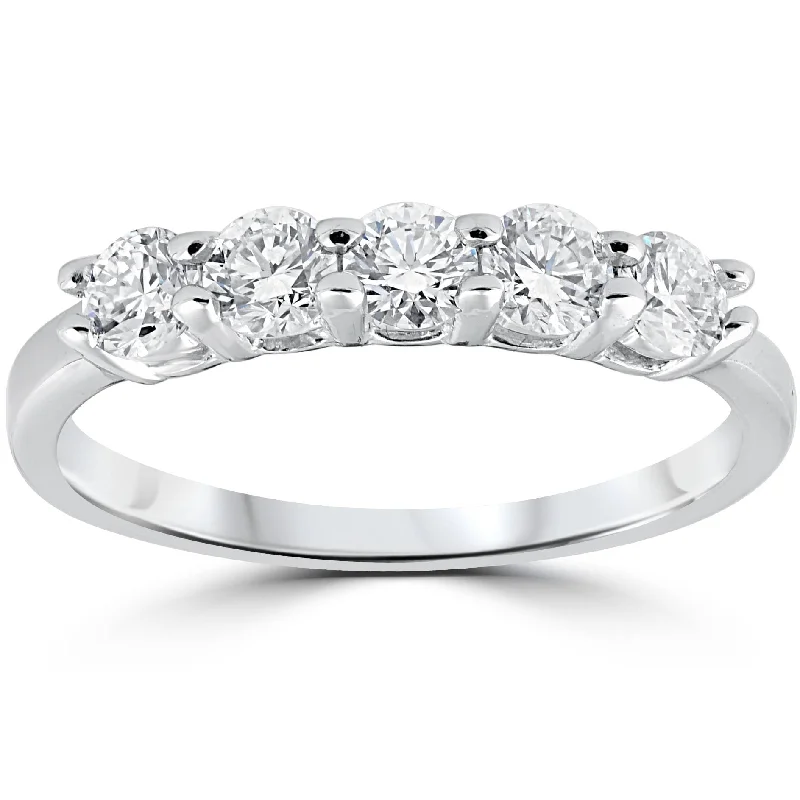 women solitaire engagement rings -1/2ct Diamond Five Stone Wedding Ring 14K White Gold