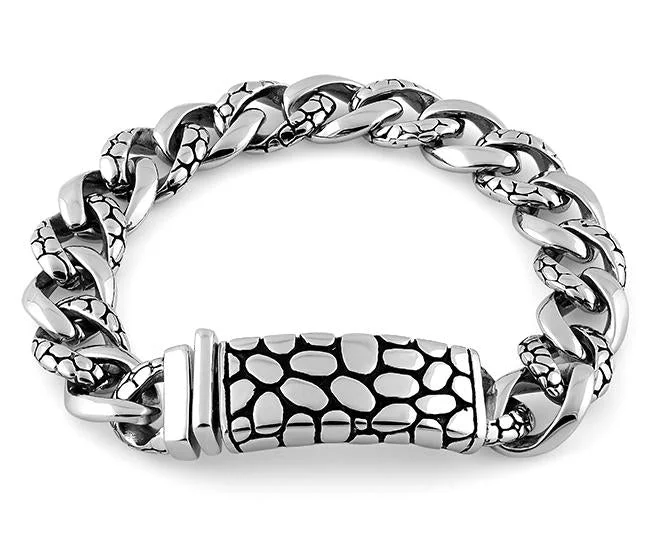 women stacking charm bracelets -Stainless Steel ID Reptile Curb Link Bracelet