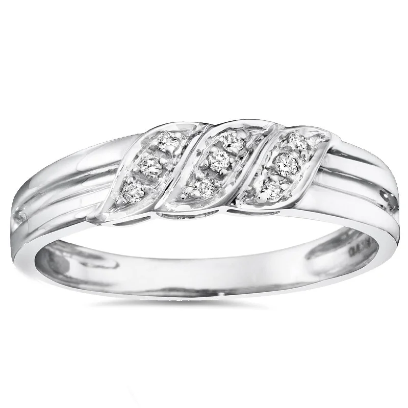 women wedding engagement rings -Men's Diamond Wedding Ring 10K White Gold High Polished Band