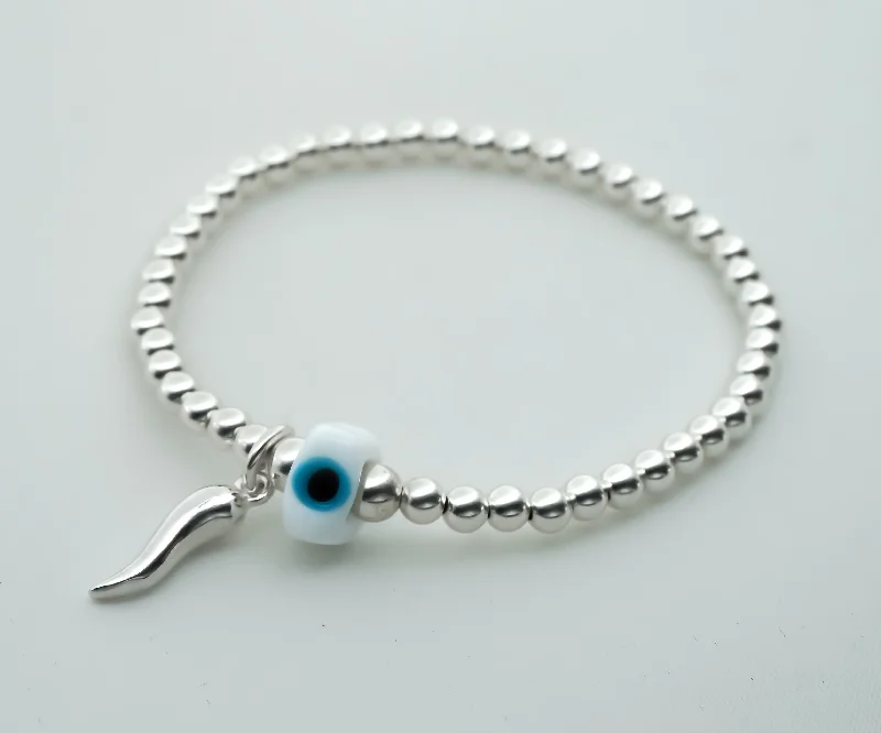 women engraved bracelets -925 Sterling Silver Evil Eye Cornetto Murano Cube Evil Eye Charm, Cornetto Bracelet, Bracelets