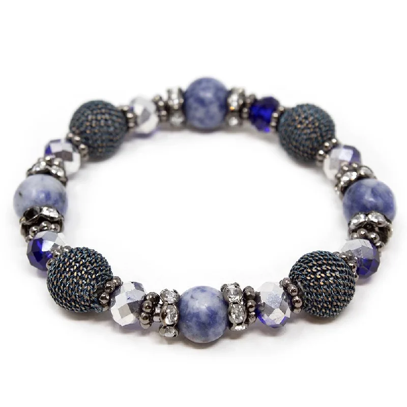 women leather cuff bracelets -Stretch Semi-Precious Beaded Bracelet Sodalite