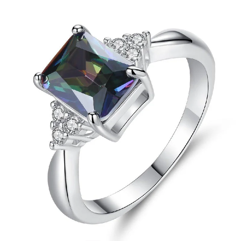 women engagement ring sets -Mystic Topaz Ring 2.5 ct Princess Cut